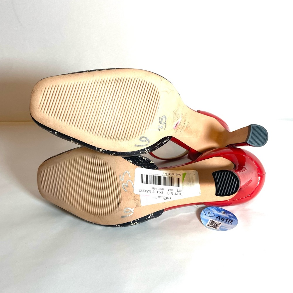 ANTONIO MELANI Red and Black/White Patterned Ankle-Strap Heels - Picture 6 of 10